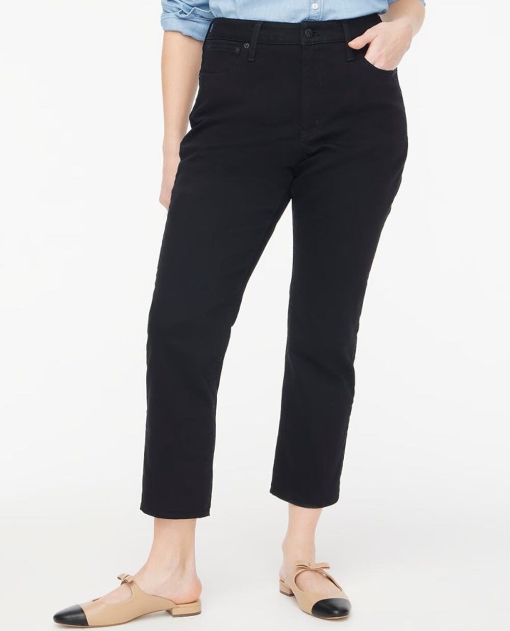 J.Crew Curvy Essential Jeans Womens 26 Black Straight All-day Stretch High Rise